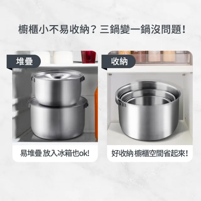 【mo select】台灣製極厚316不鏽鋼調理鍋3鍋6件組-22cm+19cm+16cm(mo選/電鍋適用/不挑爐具/內鍋/萬用鍋)