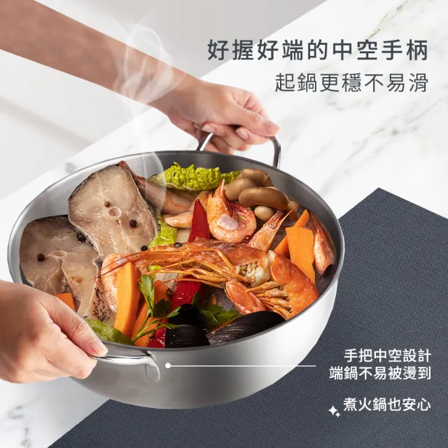 【mo select】台灣製極厚316不鏽鋼雙耳火鍋附蓋30cm/6000ml(mo選/電磁爐可用/湯鍋/燉鍋/不鏽鋼鍋/全能鍋)