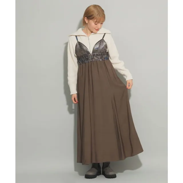 【BEAMS】官方旗艦館 Ray BEAMS / 女裝 珠光絲 印花 吊帶背心式 洋裝