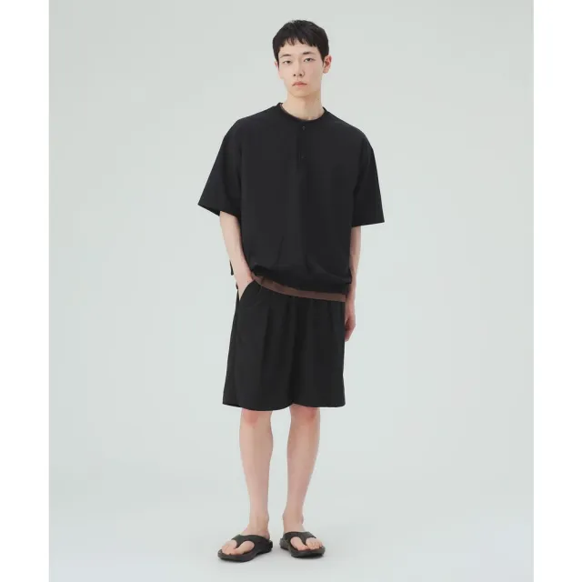 【BEAMS】官方旗艦館 BEAMS HEART / 男裝 聚酯夏花呢 羅紋 亨利領 T恤