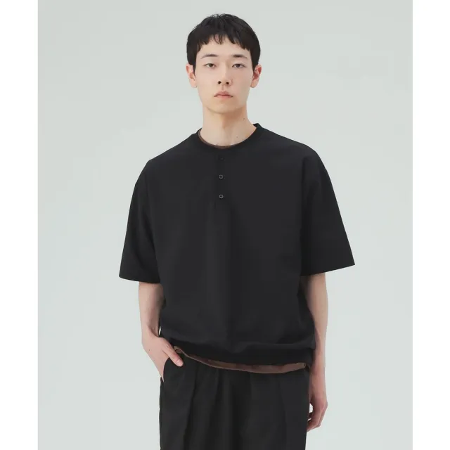 【BEAMS】官方旗艦館 BEAMS HEART / 男裝 聚酯夏花呢 羅紋 亨利領 T恤