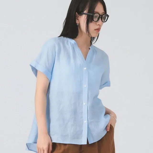 【BEAMS】官方旗艦館 Ray BEAMS / 女裝 亞麻 立領 法式袖 上衣