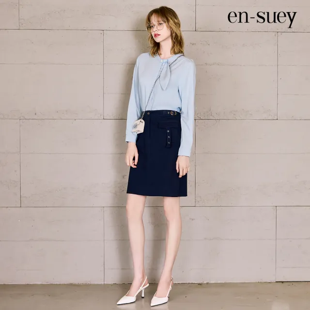 【en-suey 銀穗】網路限定 造型領片開襟長袖上衣-女