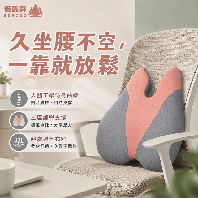 【Beroso 倍麗森】買一送一美姿護脊靠背墊-兩入組(涼感款 護腰 加倍支撐)