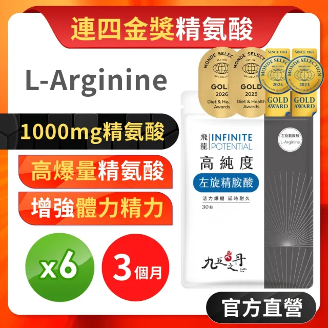 【JIU WU DAN 九五之丹】世界品質連四金高純度左旋精胺酸 6入組共180粒(超高劑量左旋精氨酸)