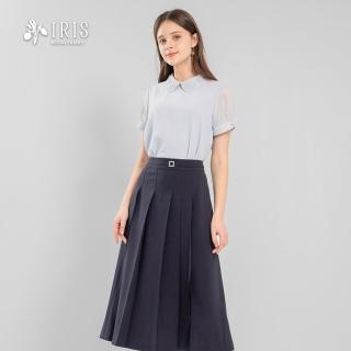 【IRIS 艾莉詩】淡雅小荷葉領雪紡上衣-藍色(62122)