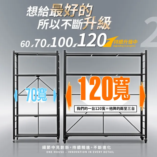 【ONE HOUSE】五層120寬_可調層板  洛克巨型免安裝摺疊置物架(免組裝 收納櫃 收納架 層架 鐵架 電器櫃)
