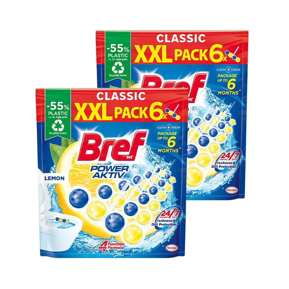【Bref 妙力】懸掛式浴廁馬桶清潔球補充包50g*6/包 共2包(檸檬)