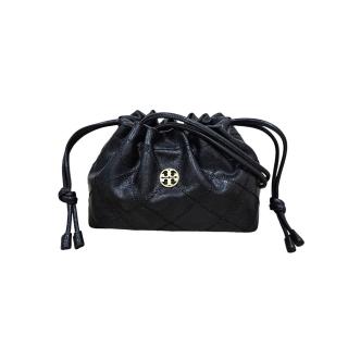 【TORY BURCH】TB WILLA 菱格紋束口磁釦肩背斜背雲朵福袋包絕美黑金LOGO色小號送禮原廠紙袋