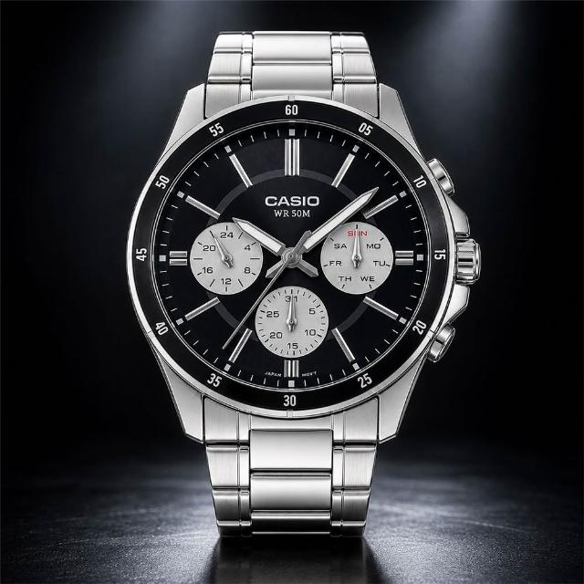 【CASIO 卡西歐】MTP-1374D-1A3  三眼賽車風格指針錶(時尚潮流 錶徑約4.35公分)