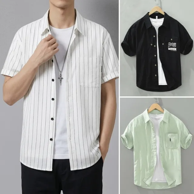 【巴黎精品】多款男短袖襯衫短袖上衣男日系寬鬆休閒襯衫男裝(夏日印花T恤簡約百搭素色春夏款n1kq95 I)