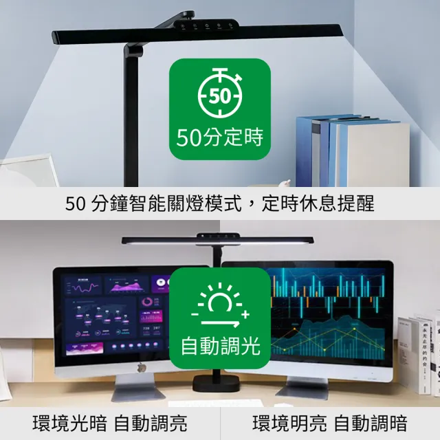 【喜光全光譜】60CM座夾兩用 TIONE底座款 螢幕閱讀通用全光譜LED護眼檯燈(光線護眼不刺眼 超廣域均勻光)