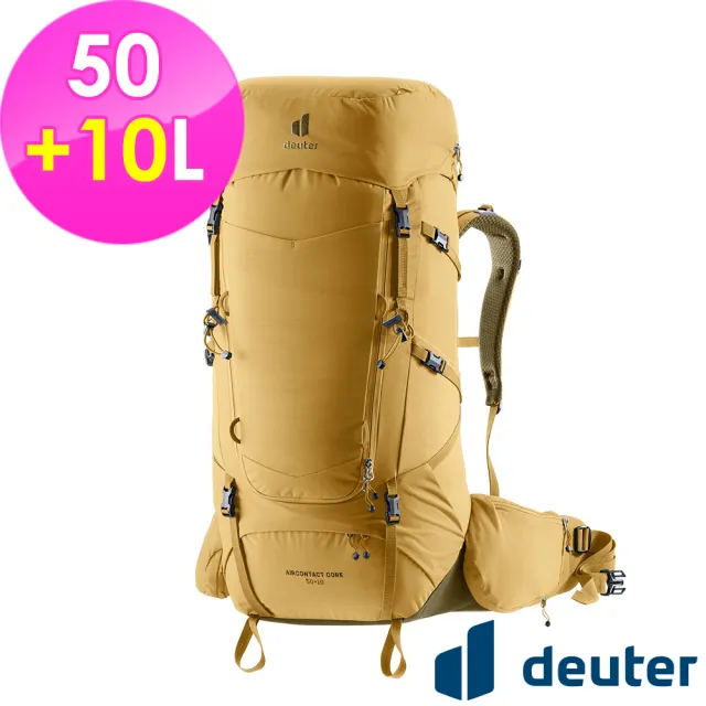 【deuter】AIRCONTACT CORE拔熱式透氣背包50+10L(3350326黃沙/長途朝聖/徒步旅行/旅遊/戶外活動)