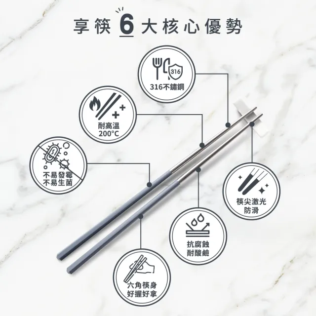 【mo select】買一送一-享筷台灣製316不鏽鋼防滑六角筷-5雙x2組(mo選/筷子/抗菌/餐具/抗菌餐具/316不鏽鋼)