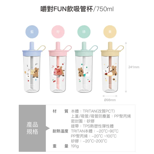 【LocknLock 樂扣樂扣】官方直營 呆萌町系列 嚼對FUN飲吸管杯 750ml(呆萌町/DINOTAENG/短尾矮袋鼠/吸管杯)