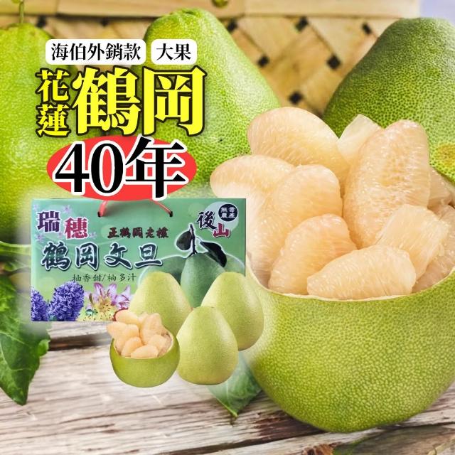 【初品果】花蓮鶴岡海伯40年老欉文旦禮盒10斤7-9顆x2箱(大果_中秋禮盒_企業送禮_好友揪團)