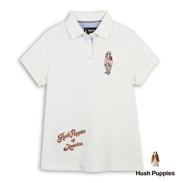 【Hush Puppies】女裝 POLO衫 棒球帽狗刺繡POLO衫 (白色 / 64201101)