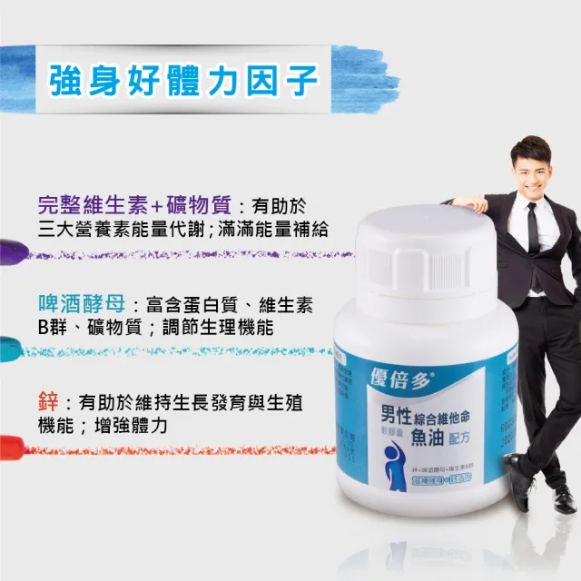 【杏輝醫藥】優倍多YouBest 男性綜合維他命軟膠囊魚油配方 3入組(共180粒-添加鋅.維持生殖機能.增強體力)