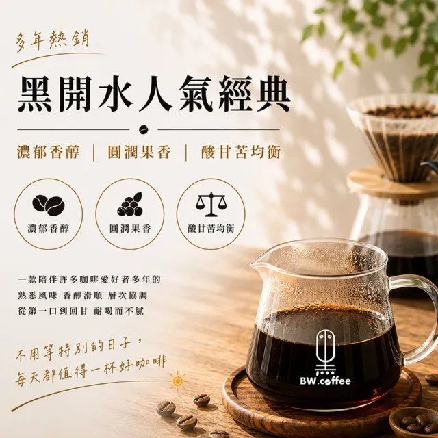 【黑開水】現烘藍山咖啡豆450g/袋x2袋組(淺中烘焙)