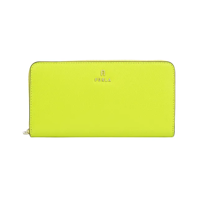 【FURLA 芙拉】FURLA精品金屬LOGO荔枝紋牛皮大容量拉鍊長夾(12卡/黃X藍)