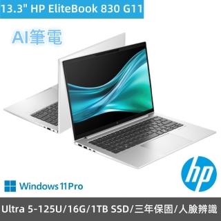 【HP 惠普】13.3吋Ultra 5商用AI筆電(EliteBook 830 G11/Ultra 5-125U/16G/1TB SSD/Win11Pro/三年保固)