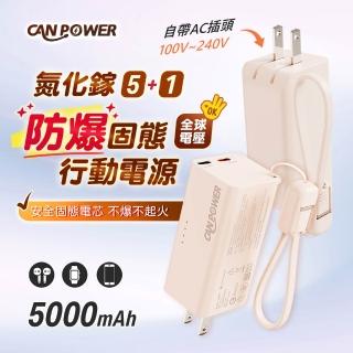 【Canpower】Canpower 多功能氮化鎵充電器SSB防爆固態行動電源 5000mAh 台灣製造 自帶AC插頭 wh、ccc標示