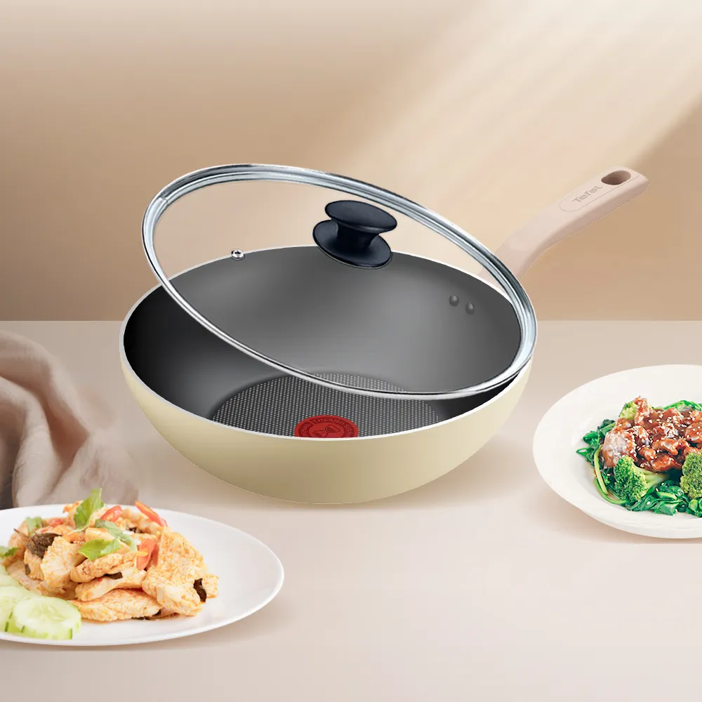 【Tefal 特福】Daisy系列28CM不沾鍋炒鍋+玻璃蓋(IH爐可用鍋/電磁爐適用)