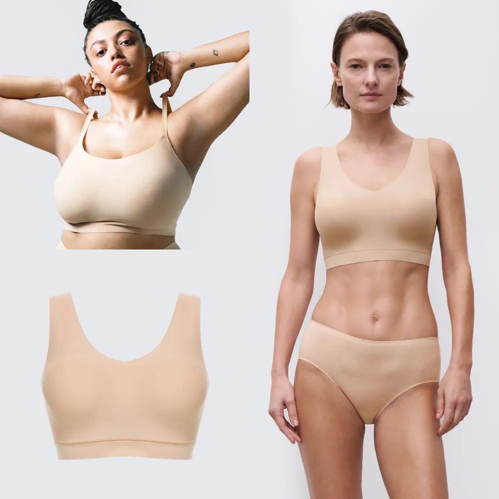 【Chantelle 仙黛爾】Soft Stretch.涼感無痕透氣V領無鋼圈輕運動女內衣 黑/膚粉可選.16A10_0WU(超強彈力)