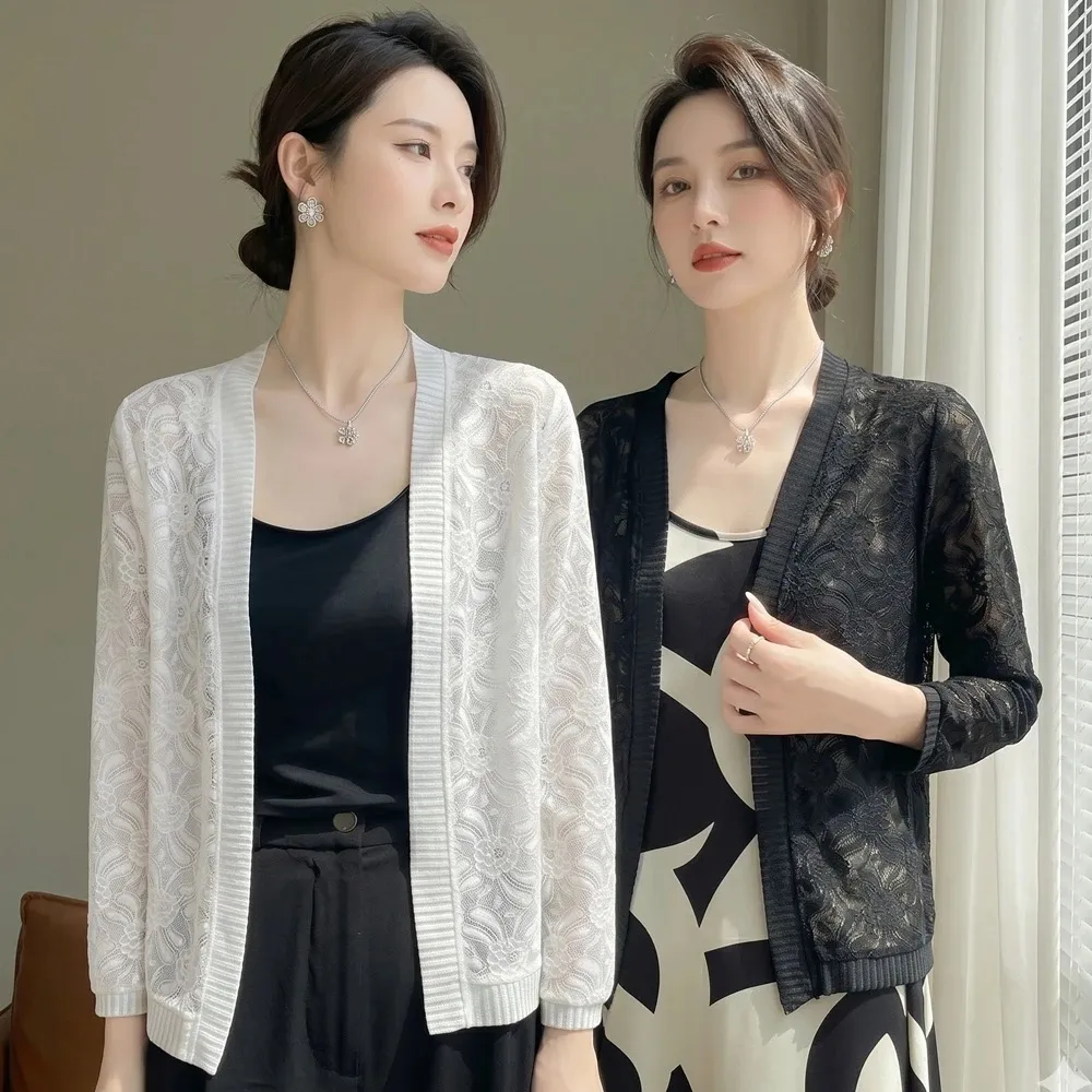 【巴黎精品】極速出貨 針織外套長袖針織衫(蕾絲防曬罩衫空調衫女外套2色a1iz83)