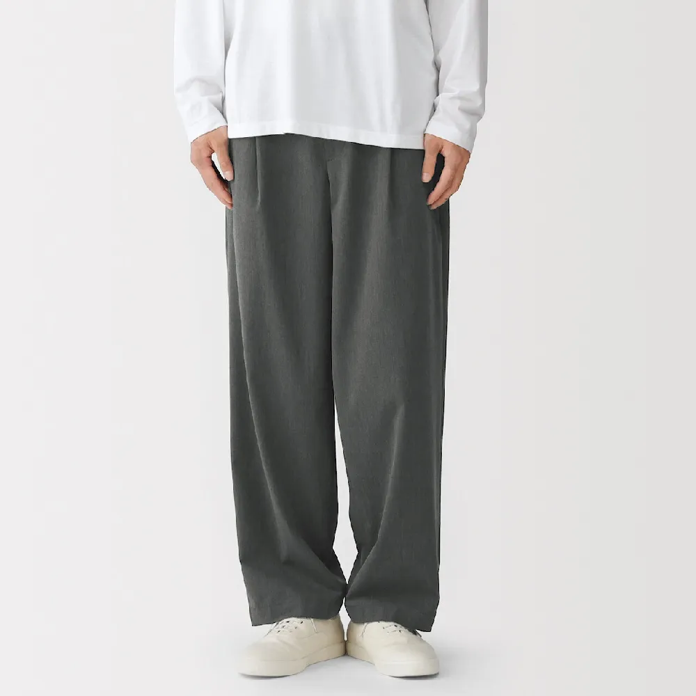 【MUJI 無印良品】男速乾打褶寬版褲(墨灰/黑色/米色/摩卡棕)