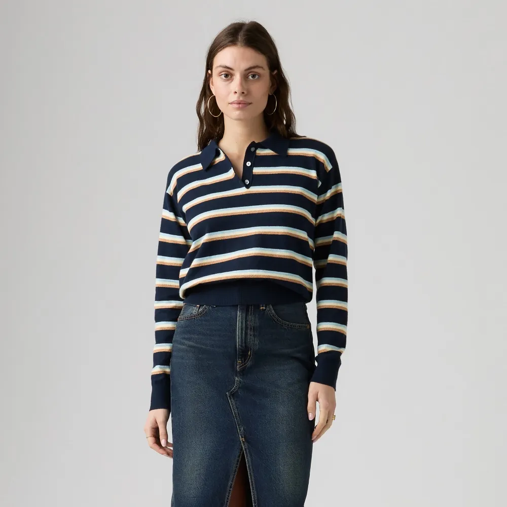 【LEVIS】條紋長袖Polo衫 / 微彈性 女生上衣 人氣新品 007VY-0004