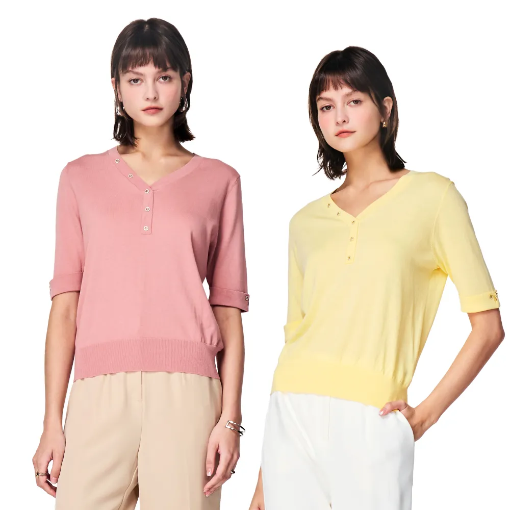 【KeyWear 奇威名品】V領經典款式針織上衣(共3色)