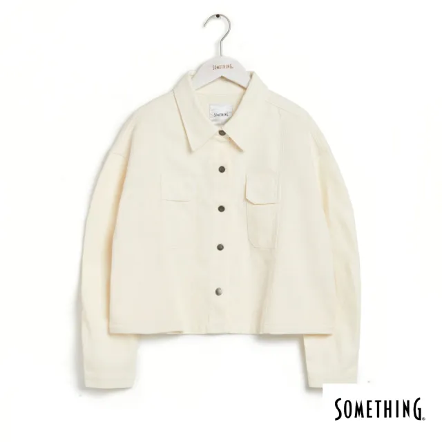 【SOMETHING】女裝 異材質拼接外套(米白色)