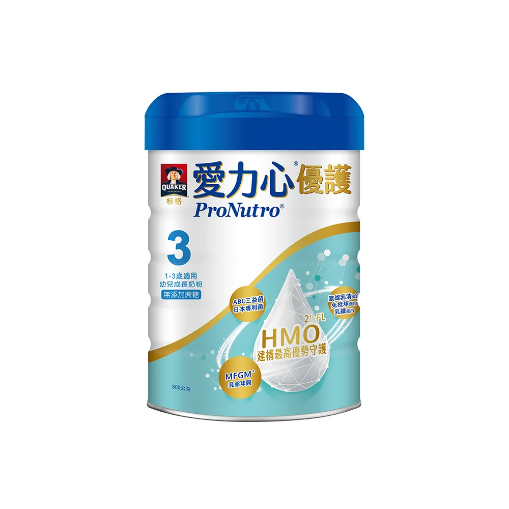 【QUAKER 桂格】愛力心優護幼兒成長奶粉800g*1罐(3號 1-3歲幼兒適用 無添加蔗糖)