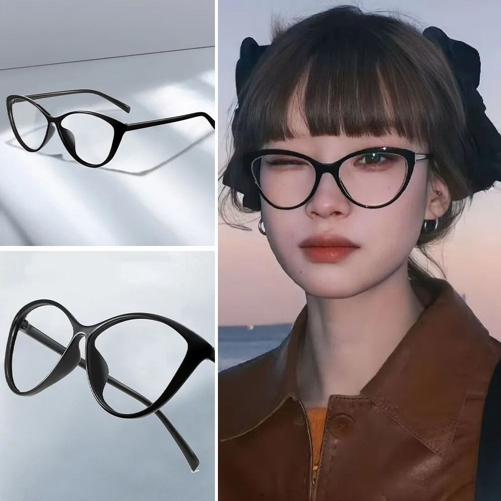【LEESA】小臉神器\可換鏡片\黑框眼鏡\女生眼鏡\眼鏡\無度數眼鏡\貓眼眼鏡\防藍光眼鏡\辣妹眼鏡
