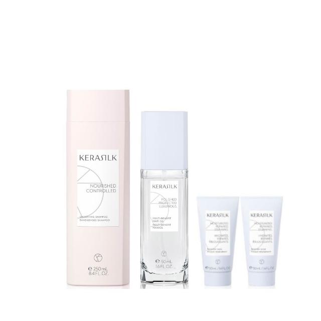【KERASILK】改善髮質洗護組-髮浴250ml任選+全明星輕髮油50ml(洗髮精/任選/柔順抗毛躁/保濕滋潤/馴服毛躁)