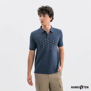 【Hang Ten】Hang Ten- 絲光棉胸前滿版印花短袖POLO衫-男(彩藍花紗)