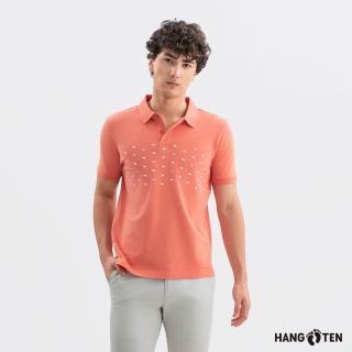 【Hang Ten】Hang Ten- 絲光棉胸前滿版印花短袖POLO衫-男(鮮橙)
