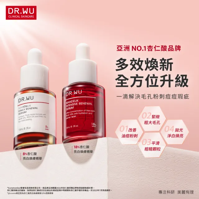 【DR.WU 達爾膚】杏仁酸亮白煥膚精華18％ 30ML(2入組)