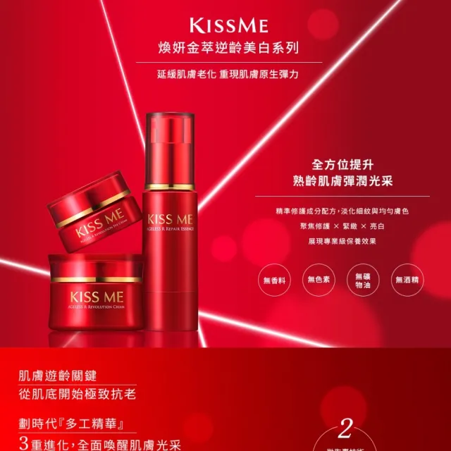【KISSME 奇士美】煥妍金萃逆齡美白賦活素 + 逆齡美白精萃霜 + 逆齡美白眼霜