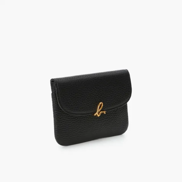 【agnes b.】Voyage 荔枝紋皮革 金屬logo 扣式零錢包 黑色