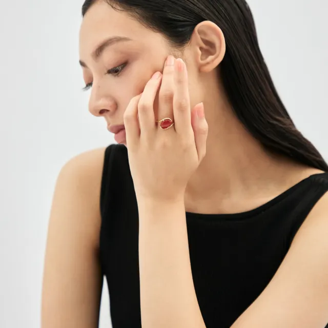 【Jouete】〔Gem〕摩登紅玉髓不對稱線條戒指(金色)