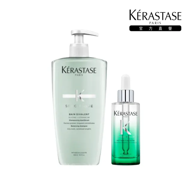 【KERASTASE 巴黎卡詩】胺基酸平衡舒緩髮浴500ml+極酵平衡頭皮精華90ml(大容量頭皮調理組)