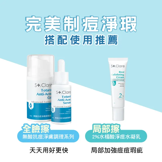 【St.Clare 聖克萊爾】無酸抗痘淨膚調理精華30ml+無酸抗痘淨膚調理凝露50ml