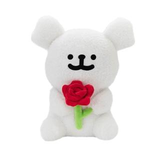 線條小狗絨毛娃娃 玫瑰花小白