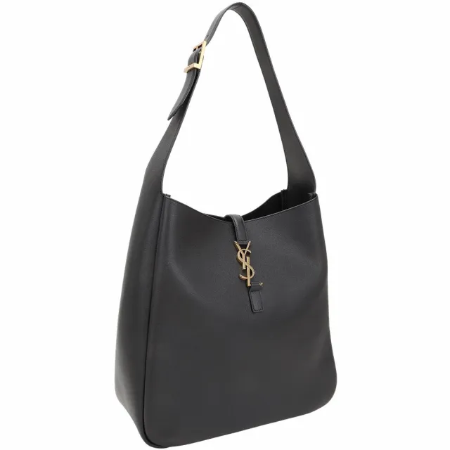 【YSL】Saint Laurent Le 5A7 大款 附可拆萬用包 小牛皮肩背包(黑色 Hobo 水桶包)