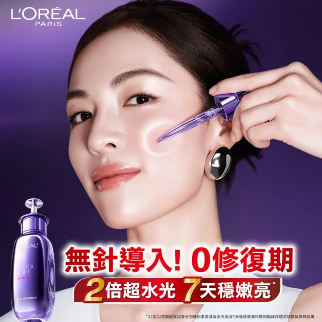 【L’OREAL Paris 巴黎萊雅】超水光P.D.R.N.修護精華30ml+玻尿酸眼霜級撫紋精華霜30ml