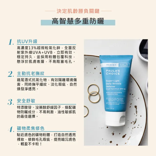 【PAULA’S CHOICE 寶拉珍選】抗老化防曬乳60ml任選*共2入(SPF30潤色款/SPF50無油款/SPF50保濕款)