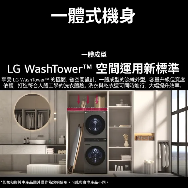 【LG 樂金】家電快配22公斤+20公斤◆ WashTower AI 智控洗乾衣機第二代◆星辰銀(WD-S2220VM)