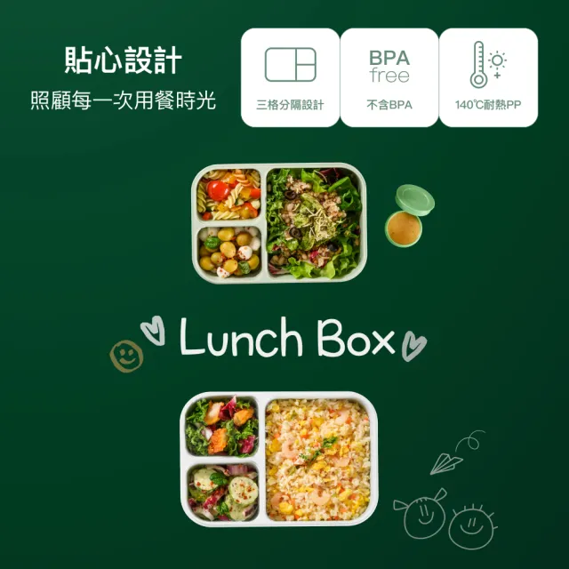 【LocknLock 樂扣樂扣】官方直營 耐熱PP三分隔便當盒 1500ml/白